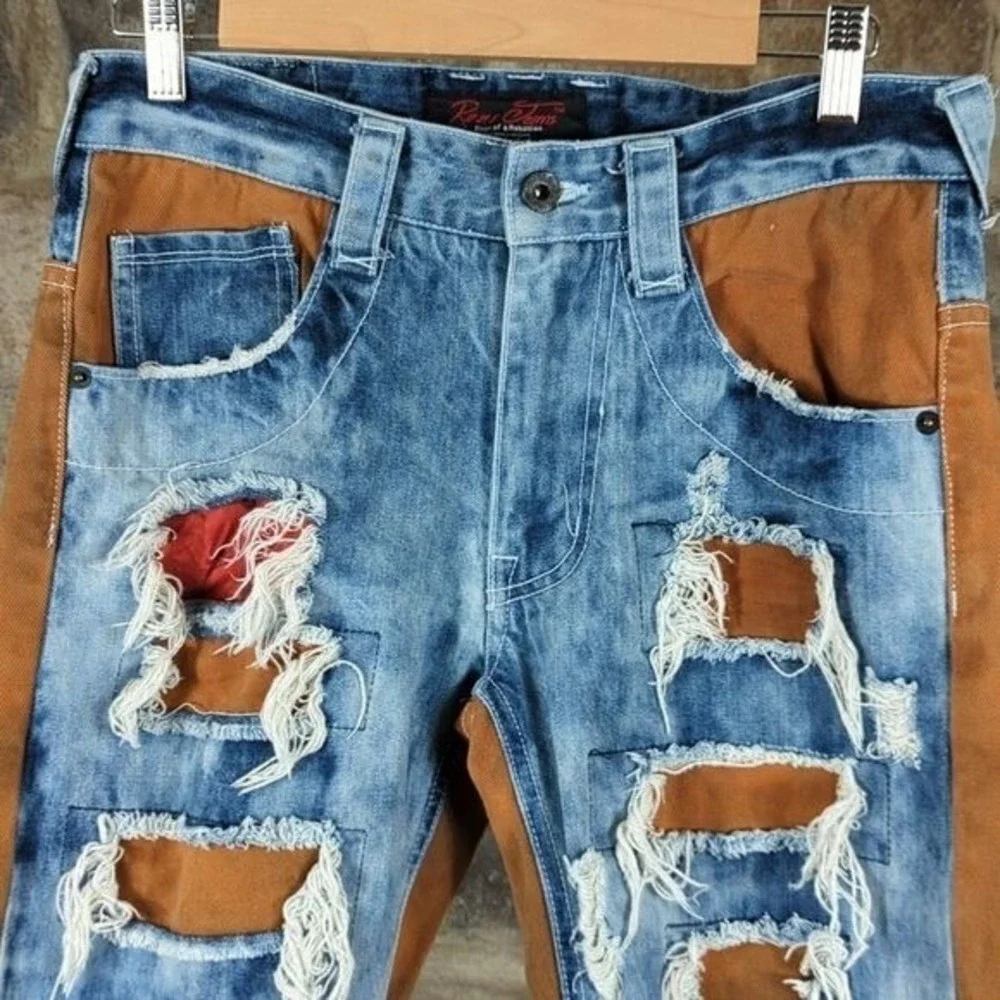 Roar Jeans Rage of a Rebellion Mens 30 Distressed Two Tone Acid Wash Shorts Blue